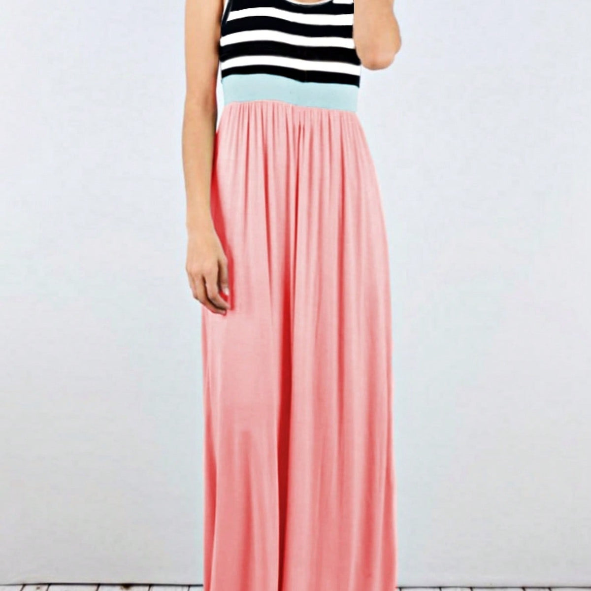 Multi Stripe Orange, Green, And Mint Sleeveless Maxi Dress With Pocket | S-3X