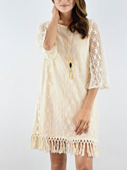Boho Retro 90's Textured Mesh Color Block Floral Sleeve Drop Raglan Round Mock Neck  Layering Shoulder Mesh Lace Half And Long Sleeve Ivory Cream Navy Red Crew Neck Top Shirt Blouse