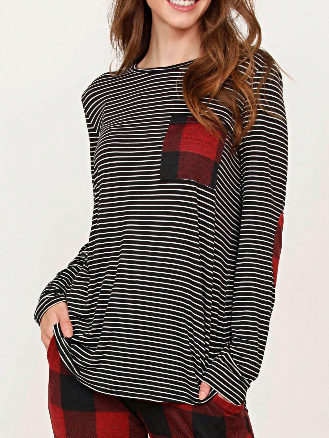 Boho Retro 60's Vintage Tulip Petal Hem Contrast Binding Brushed Soft Stripe Raglan Sleeve Tunic Top