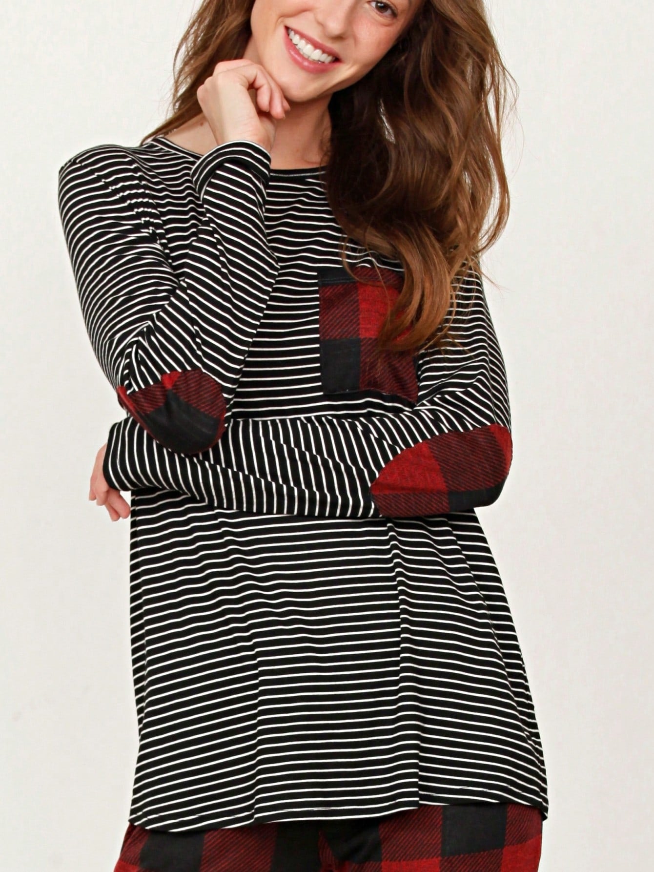 Boho Retro 60's Vintage Tulip Petal Hem Contrast Binding Brushed Soft Stripe Raglan Sleeve Tunic Top