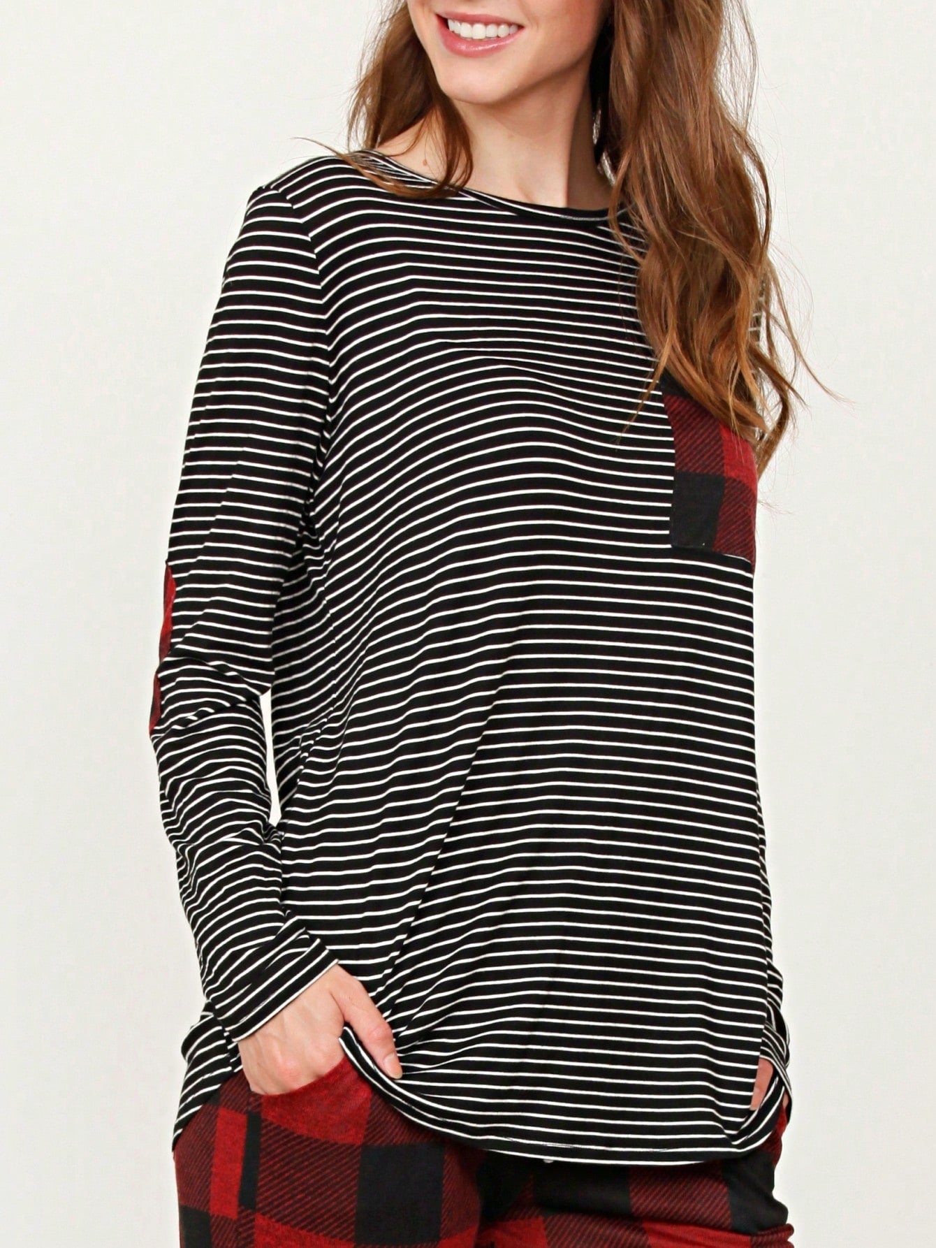 Boho Retro 60's Vintage Tulip Petal Hem Contrast Binding Brushed Soft Stripe Raglan Sleeve Tunic Top