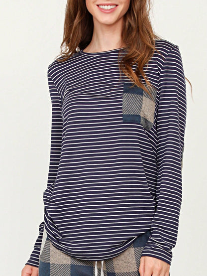 Boho Retro 60's Vintage Tulip Petal Hem Contrast Binding Brushed Soft Stripe Raglan Sleeve Tunic Top