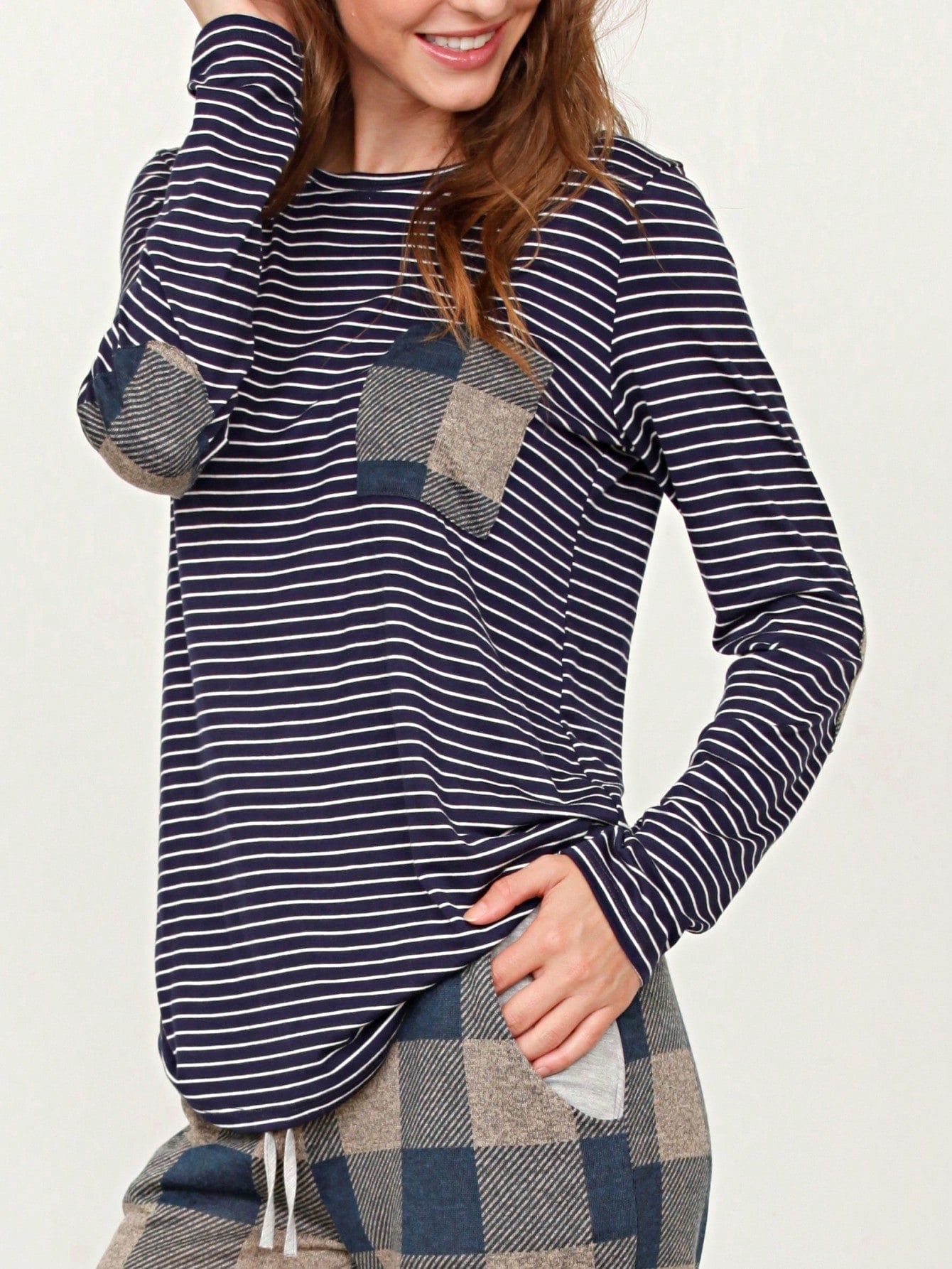 Boho Retro 60's Vintage Tulip Petal Hem Contrast Binding Brushed Soft Stripe Raglan Sleeve Tunic Top