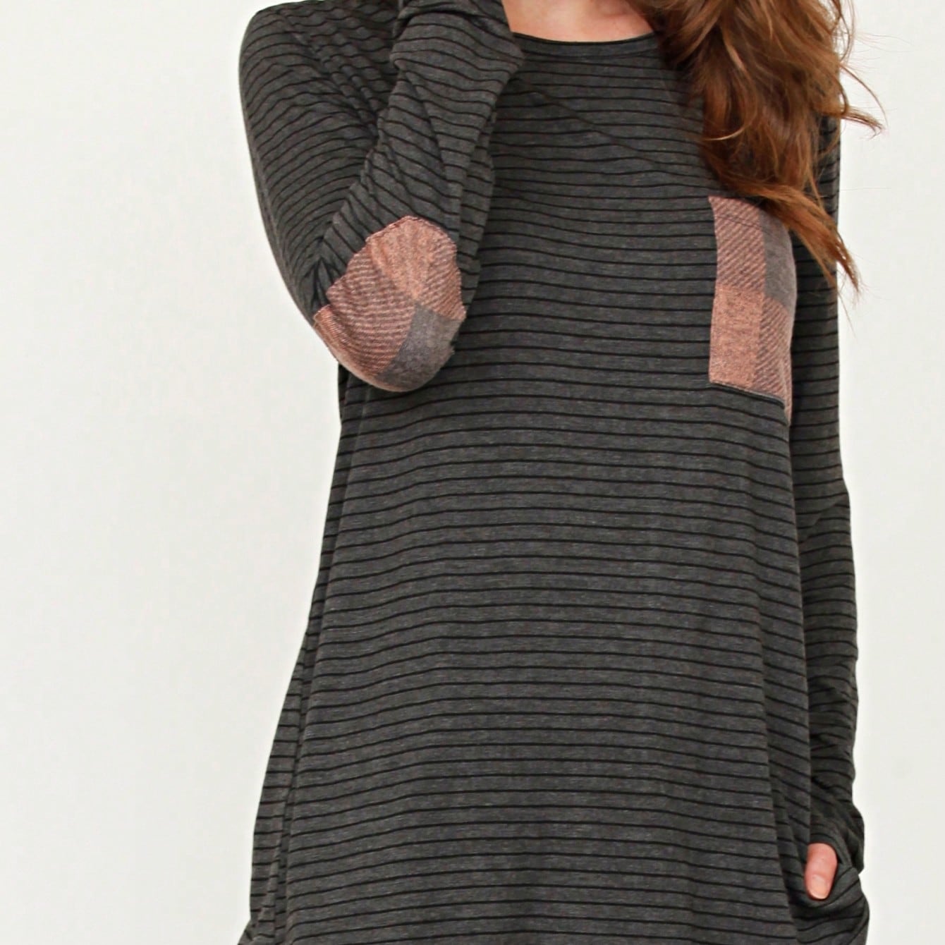 Boho Retro 60's Vintage Tulip Petal Hem Contrast Binding Brushed Soft Stripe Raglan Sleeve Tunic Top