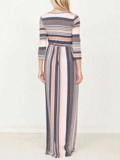 Elegant Stripe Maxi Dress With Side Pockets Versatile Summer Dress For Women