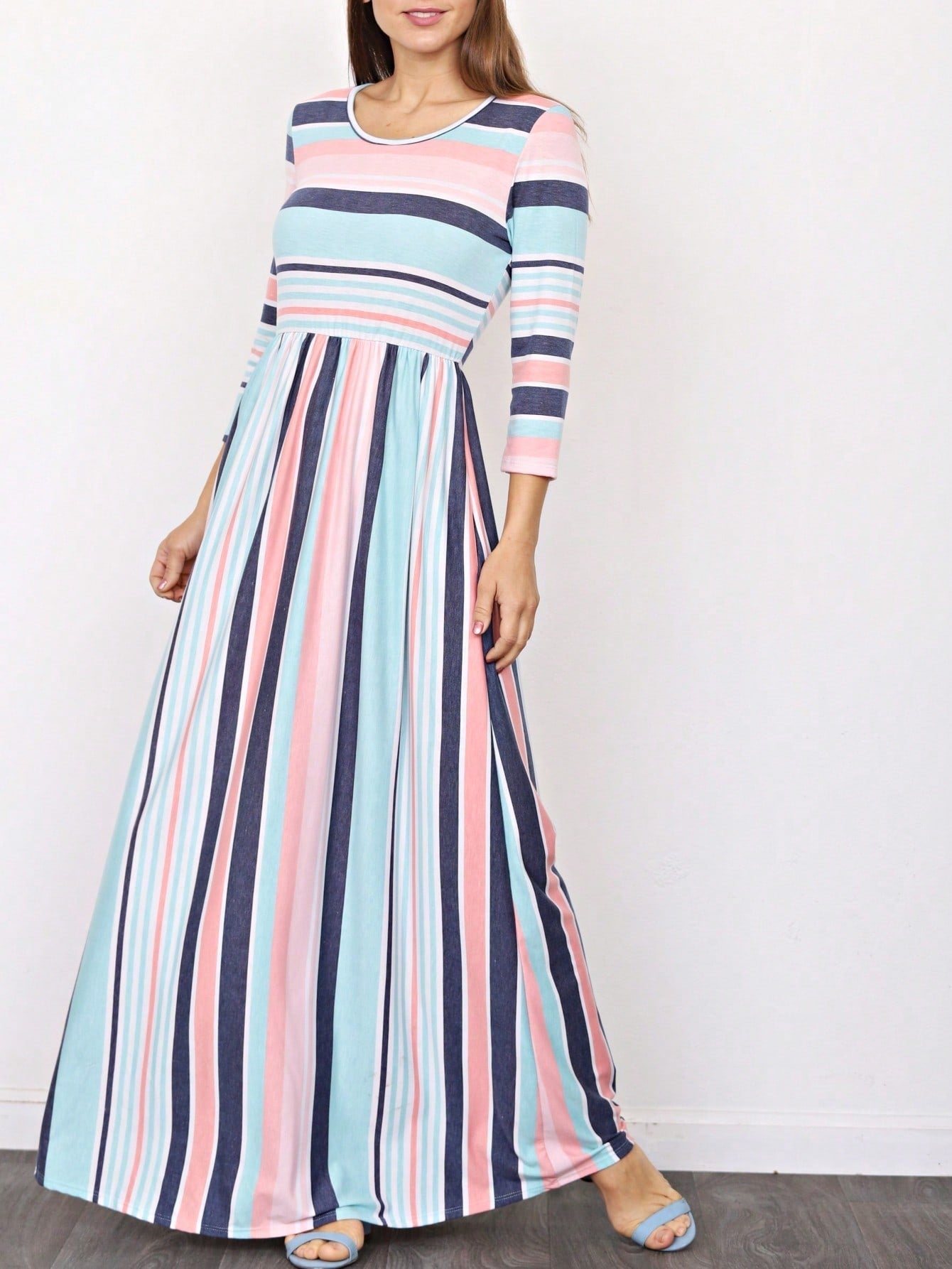 Elegant Stripe Maxi Dress With Side Pockets Versatile Summer Dress For Women