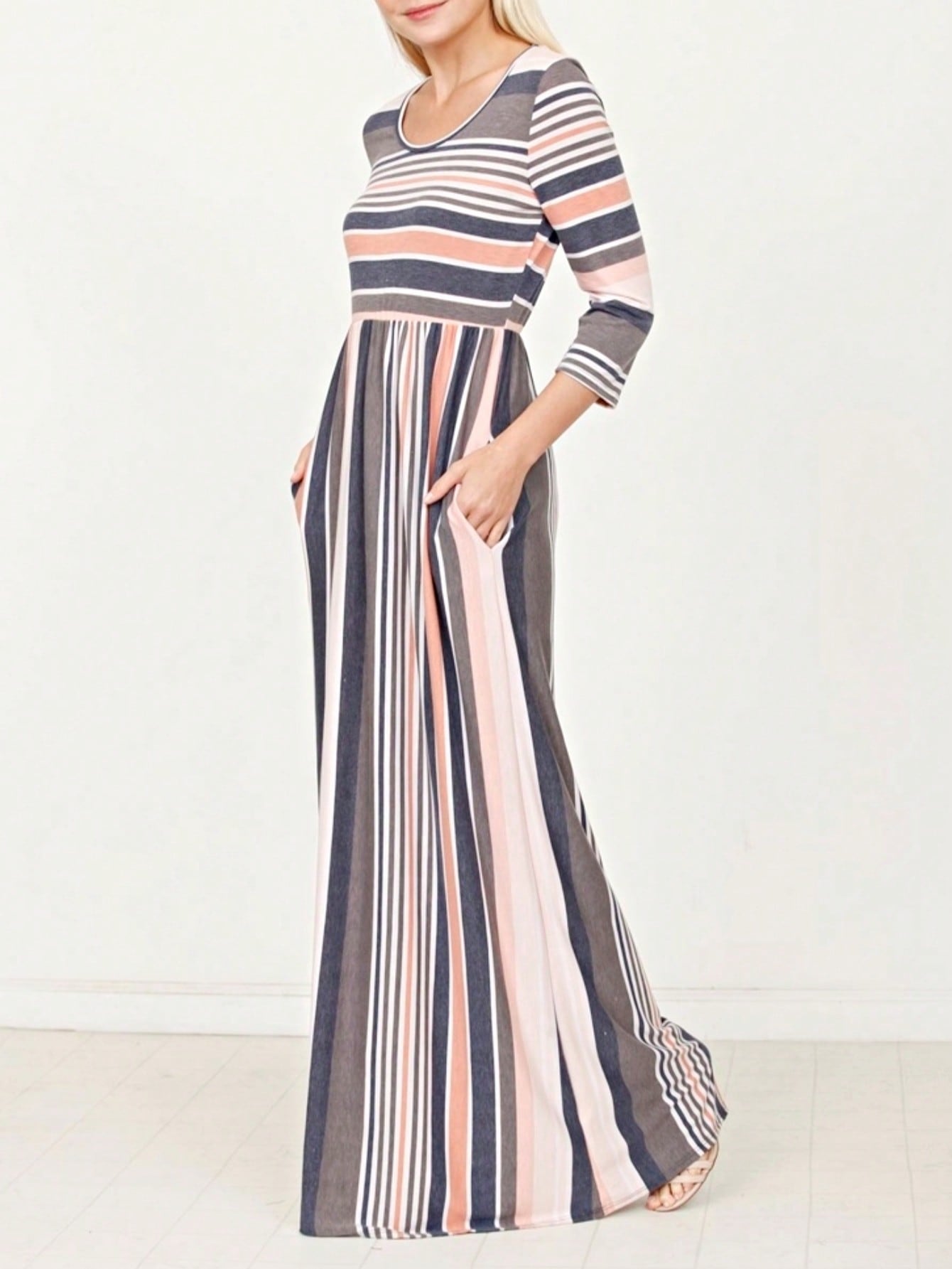 Elegant Stripe Maxi Dress With Side Pockets Versatile Summer Dress For Women