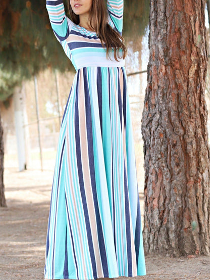 Elegant Stripe Maxi Dress With Side Pockets Versatile Summer Dress For Women