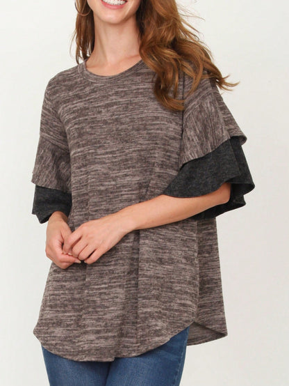 Boho Retro 90's Floral Sequin Plaid Checker Pocket Soft Stripe RaglanTunic Top Shirt Pull Over
