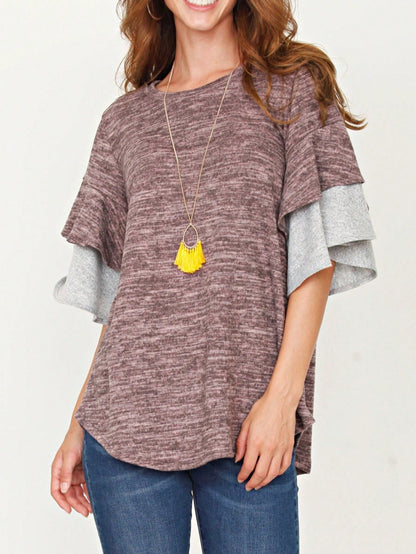 Boho Retro 90's Floral Sequin Plaid Checker Pocket Soft Stripe RaglanTunic Top Shirt Pull Over