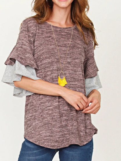 Boho Retro 90's Floral Sequin Plaid Checker Pocket Soft Stripe RaglanTunic Top Shirt Pull Over