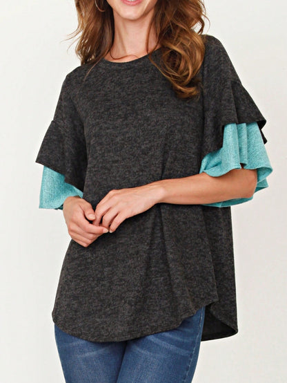 Boho Retro 90's Floral Sequin Plaid Checker Pocket Soft Stripe RaglanTunic Top Shirt Pull Over