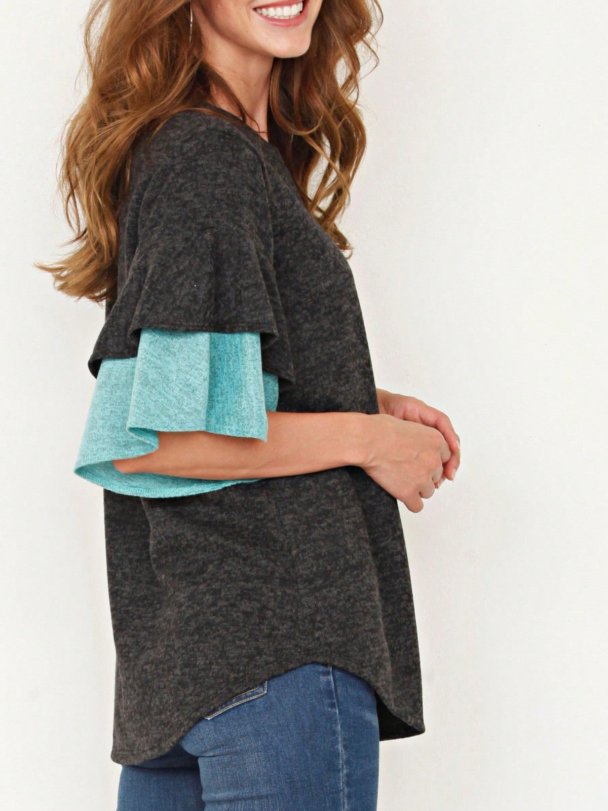 Boho Retro 90's Floral Sequin Plaid Checker Pocket Soft Stripe RaglanTunic Top Shirt Pull Over