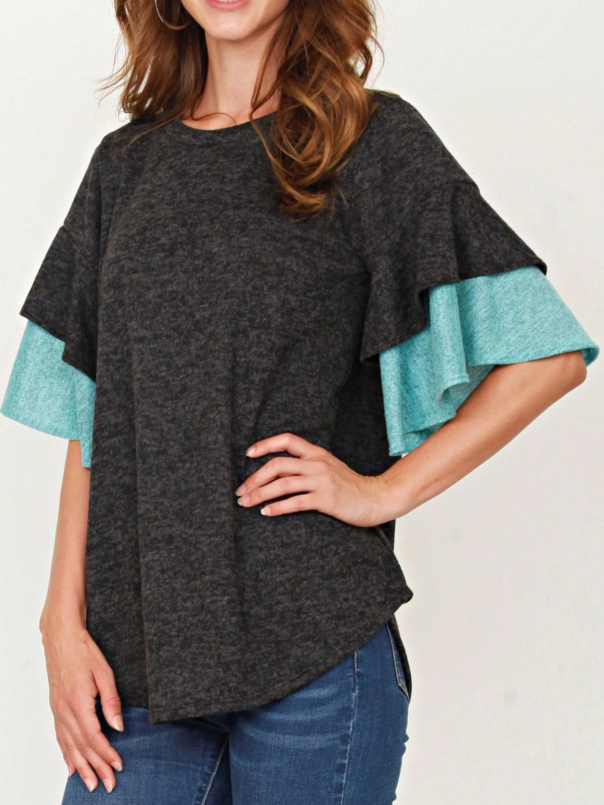 Boho Retro 90's Floral Sequin Plaid Checker Pocket Soft Stripe RaglanTunic Top Shirt Pull Over