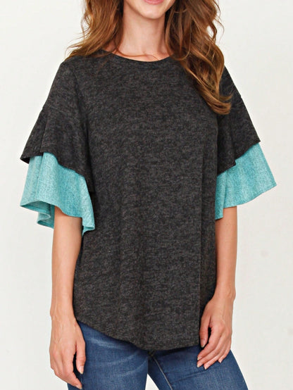 Boho Retro 90's Floral Sequin Plaid Checker Pocket Soft Stripe RaglanTunic Top Shirt Pull Over