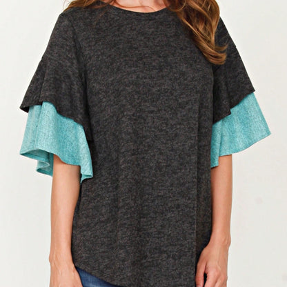 Boho Retro 90's Floral Sequin Plaid Checker Pocket Soft Stripe RaglanTunic Top Shirt Pull Over
