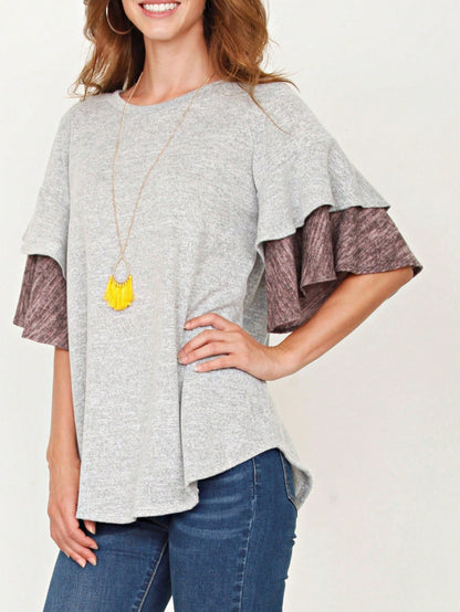 Boho Retro 90's Floral Sequin Plaid Checker Pocket Soft Stripe RaglanTunic Top Shirt Pull Over