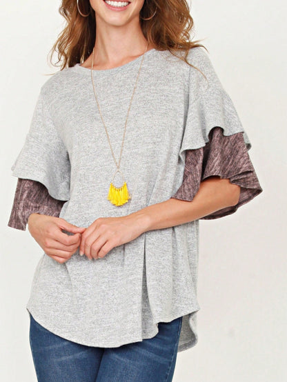 Boho Retro 90's Floral Sequin Plaid Checker Pocket Soft Stripe RaglanTunic Top Shirt Pull Over