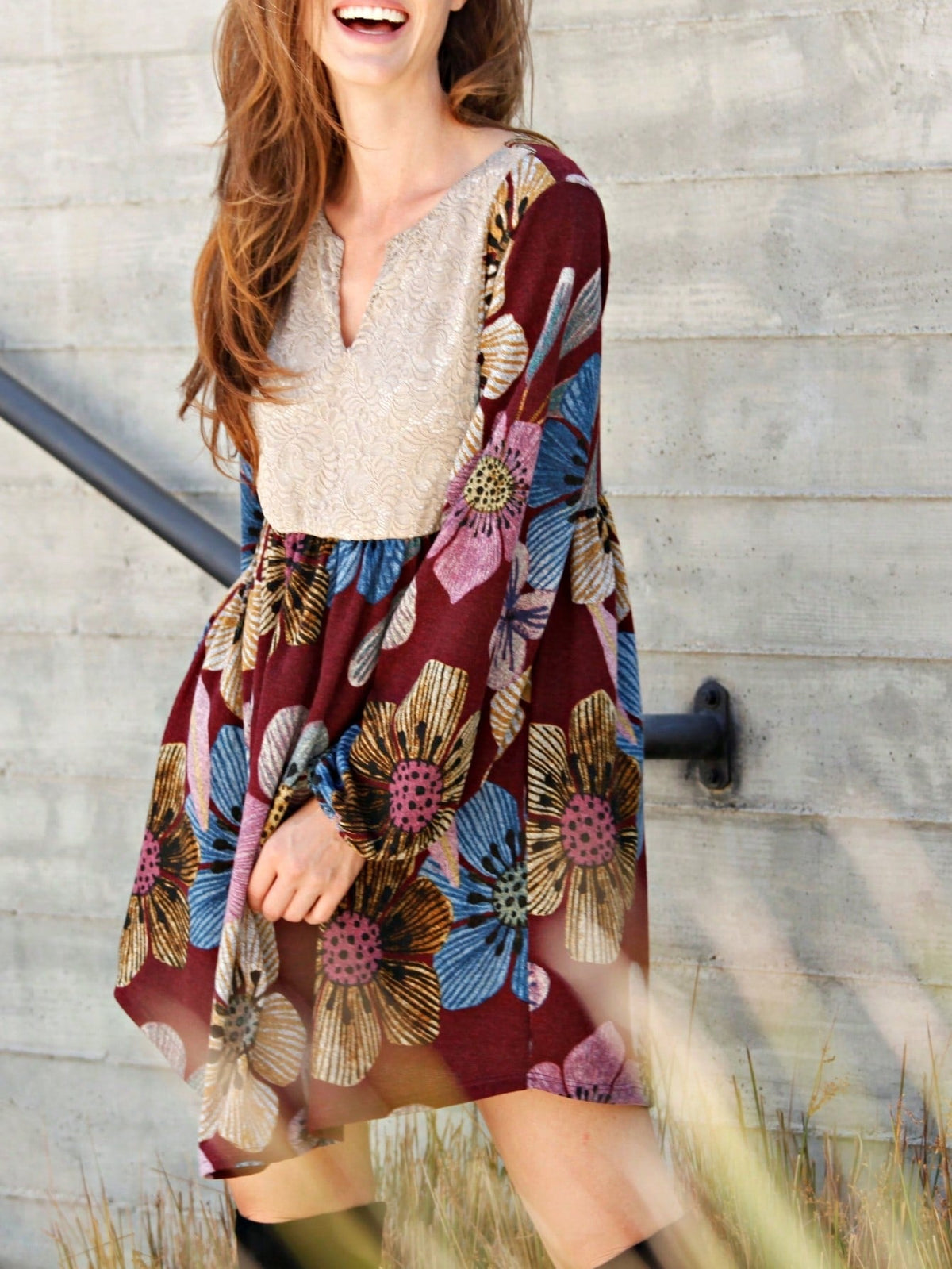 Boho Retro Half Balloon Puff Sleeve   Tunic Dress