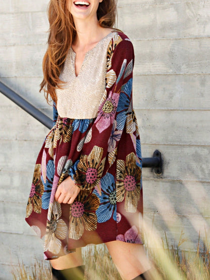 Boho Retro Half Balloon Puff Sleeve   Tunic Dress