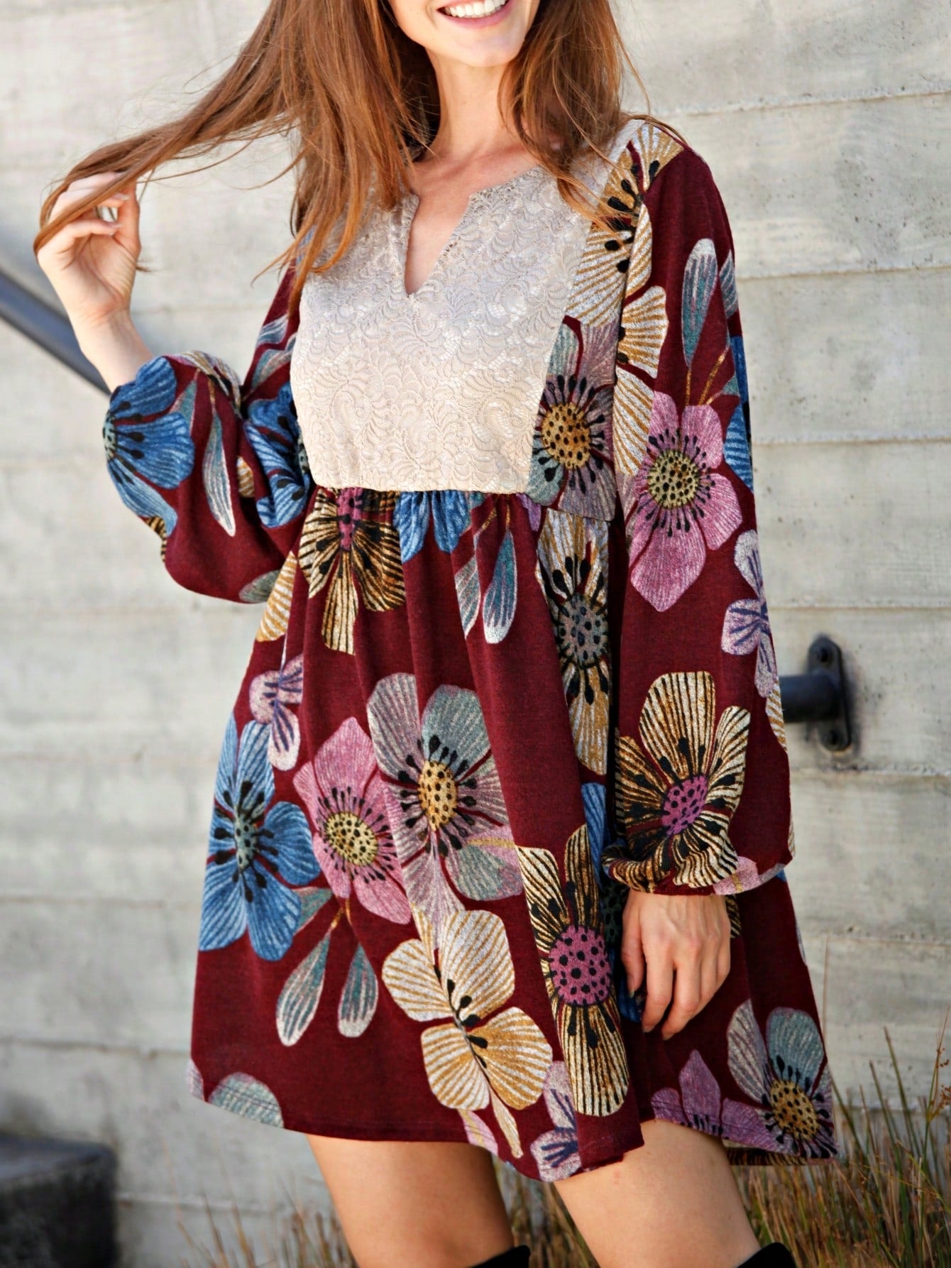Boho Retro Half Balloon Puff Sleeve   Tunic Dress