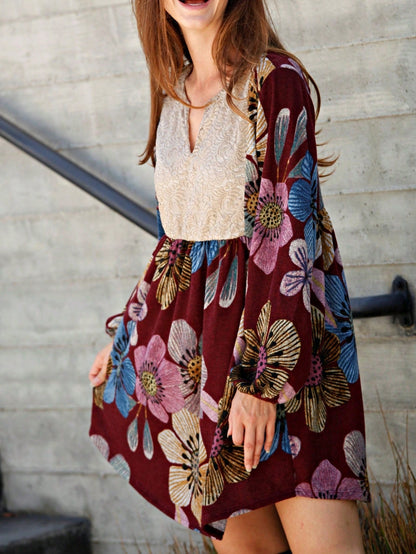 Boho Retro Half Balloon Puff Sleeve   Tunic Dress