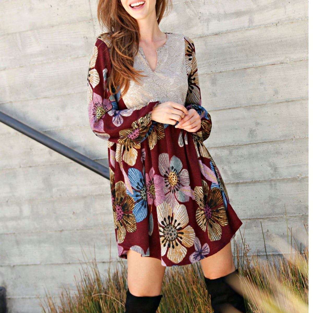 Boho Retro Half Balloon Puff Sleeve   Tunic Dress