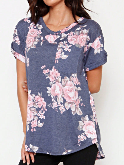 Summer Cool Floral Stripe Raglan Stripe Sleeve Top T Shirt Blouse |  Small -3 XL