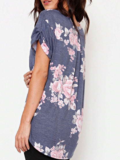 Summer Cool Floral Stripe Raglan Stripe Sleeve Top T Shirt Blouse |  Small -3 XL
