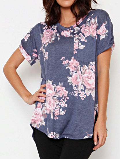 Summer Cool Floral Stripe Raglan Stripe Sleeve Top T Shirt Blouse |  Small -3 XL