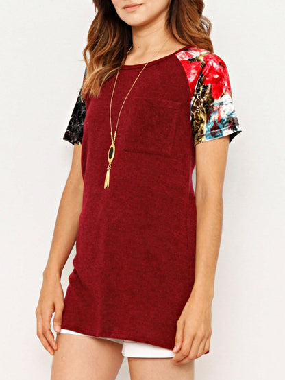 Summer Cool Floral Stripe Raglan Stripe Sleeve Top T Shirt Blouse |  Small -3 XL