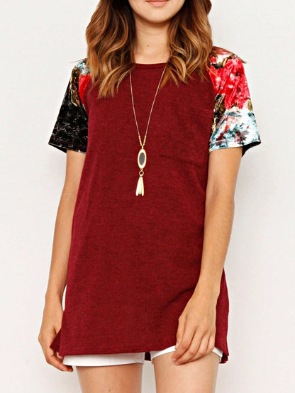 Summer Cool Floral Stripe Raglan Stripe Sleeve Top T Shirt Blouse |  Small -3 XL