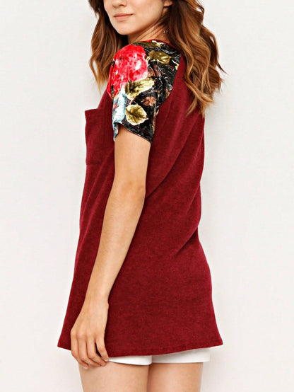 Summer Cool Floral Stripe Raglan Stripe Sleeve Top T Shirt Blouse |  Small -3 XL