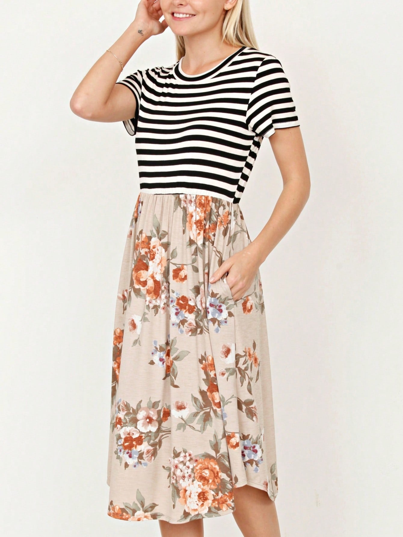 Vintage Boho Short Sleeve Summer Fall Charcoal Navy Floral Shift Midi Swing Aline Southern Dress | Small-3 XL Plus