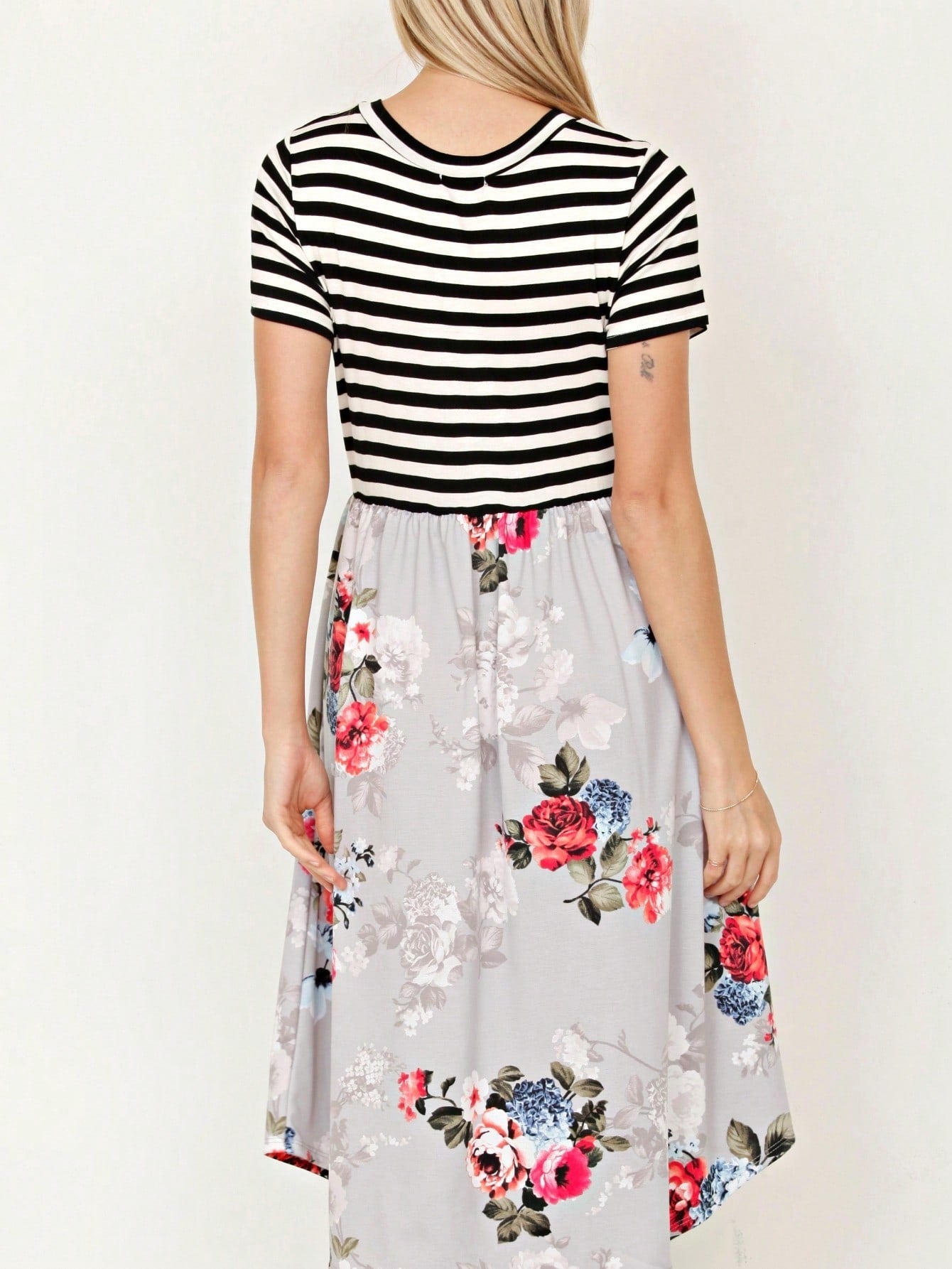 Vintage Boho Short Sleeve Summer Fall Charcoal Navy Floral Shift Midi Swing Aline Southern Dress | Small-3 XL Plus