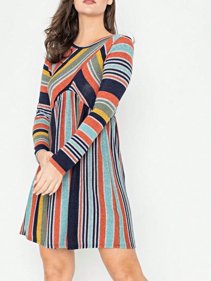 Orange & Navy Mint Multi Stripe Cross Front Knit Mini Dress | S-3X