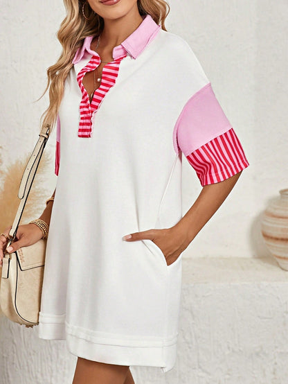 Boho Retro Vintage 90's Stripe Cotton Drop Shoulder Over Size V Neck Rugby  Preppy Shirt  Top Pullover Sweater