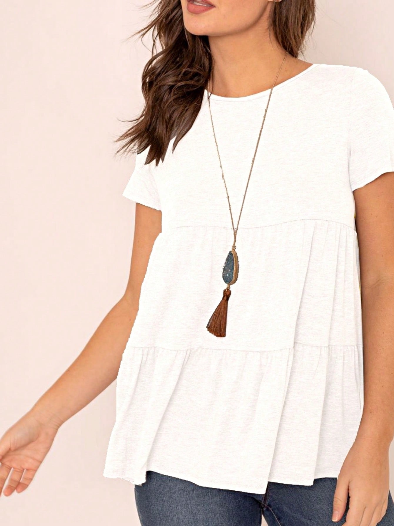 Brushed Boho Retro Vintage 60's Tiered Tie Dye Light Pink Blue Short Sleeve Tunic Shirt Top