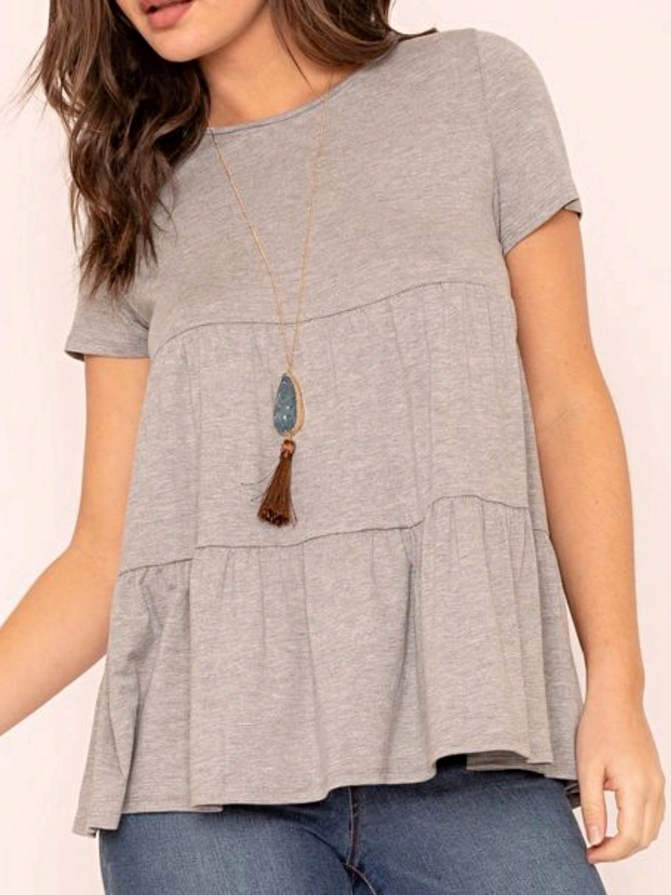 Brushed Boho Retro Vintage 60's Tiered Tie Dye Light Pink Blue Short Sleeve Tunic Shirt Top