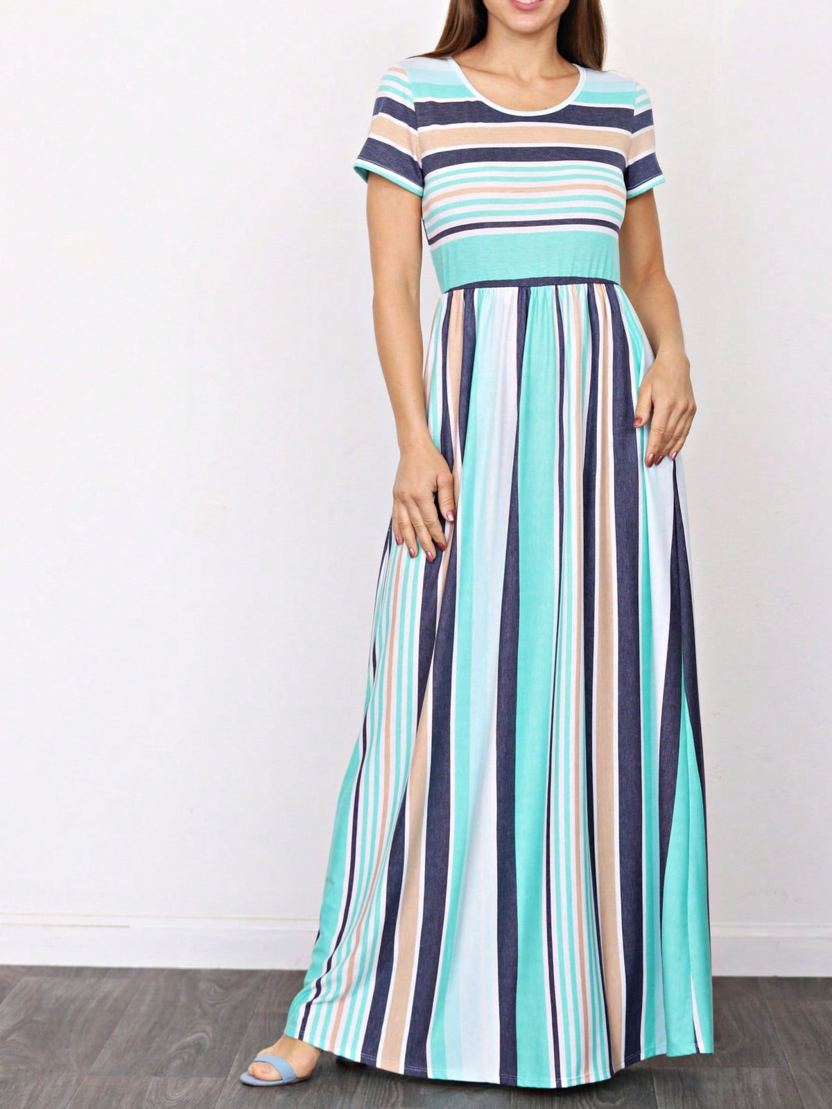 Multi Stripe Orange, Green, And Mint Sleeveless Maxi Dress With Pocket | S-3X