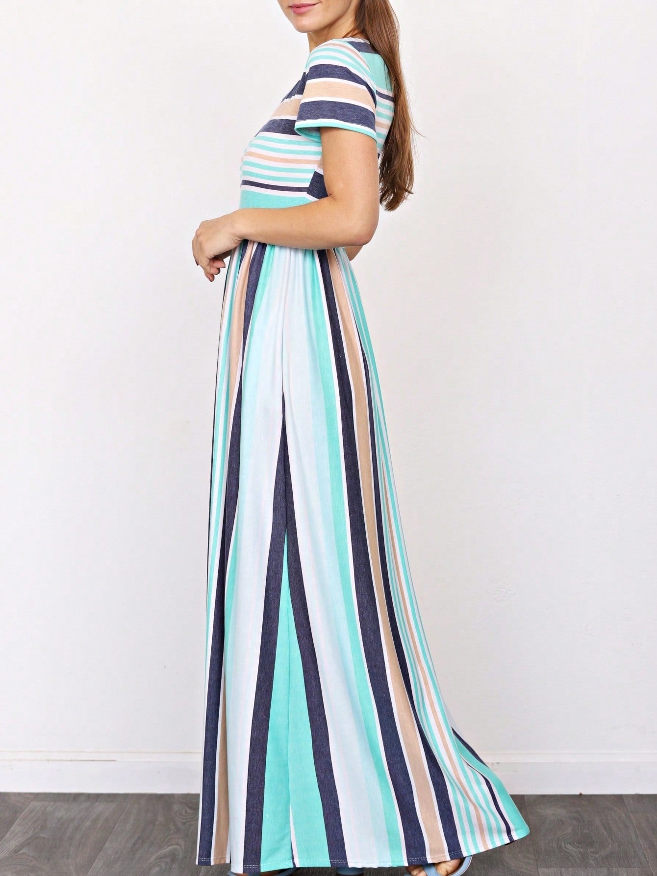 Multi Stripe Orange, Green, And Mint Sleeveless Maxi Dress With Pocket | S-3X