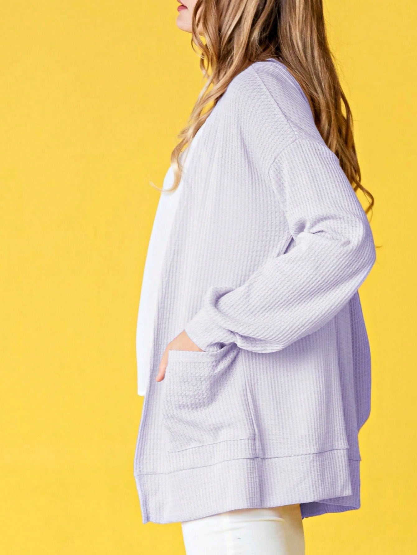 Boho Vintage Stripe Grey Violet Light Weight Three Quarter Sleeve  Knit Slouch Kimono Cardigan