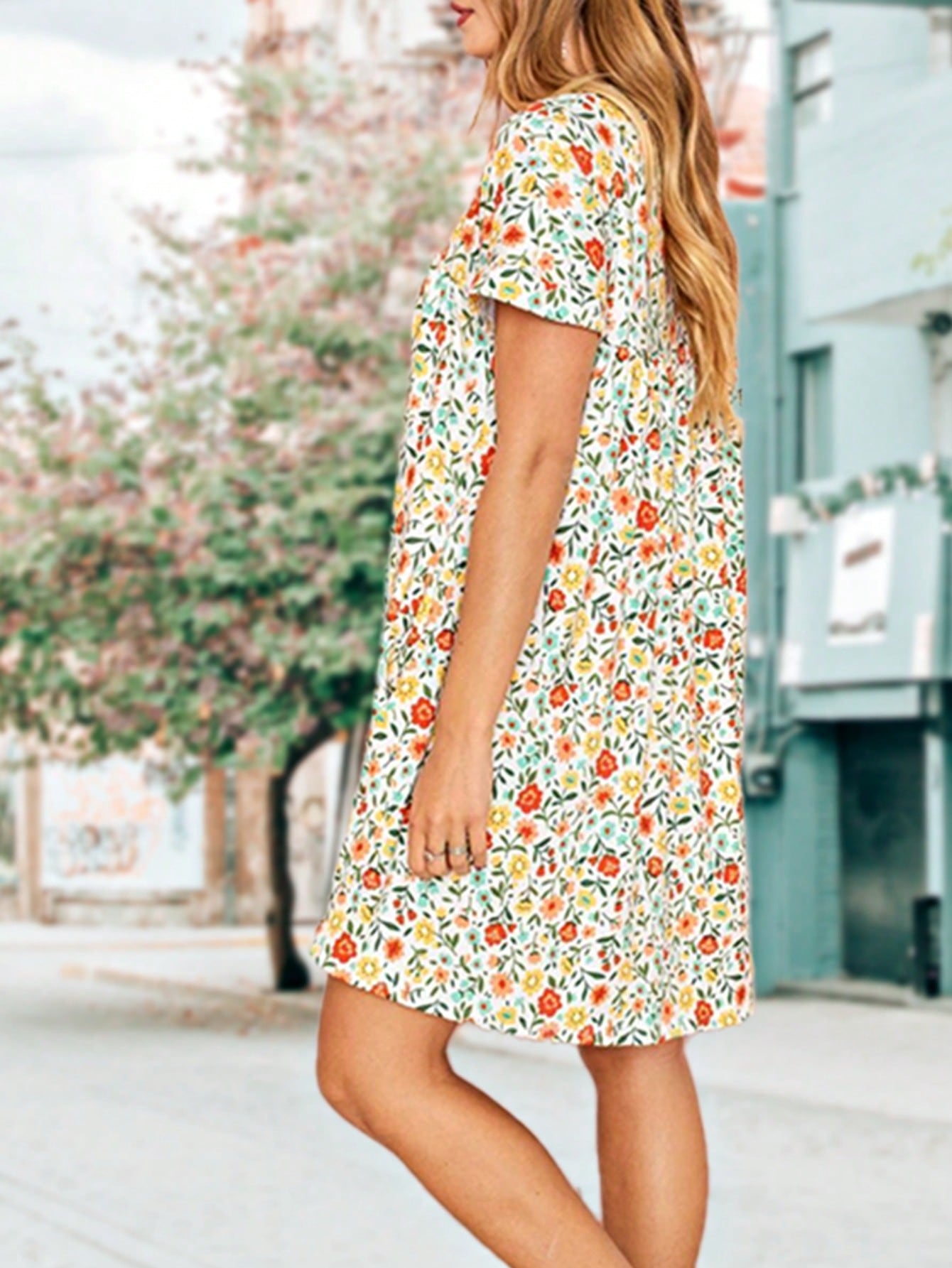 Vintage Navy Pink Yellow White Charcoal Floral Ruffle Trim Midi Dress | S-3X