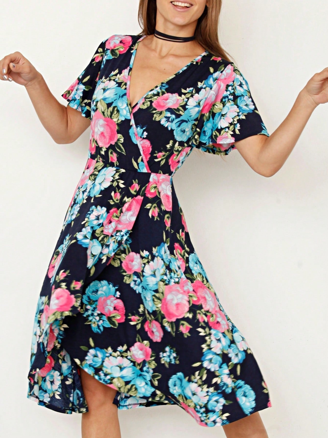 Vintage Boho Sleeveless Summer Navy Floral Shift Short Swing Aline Southern Dress | 1 XL - 3 XL Plus