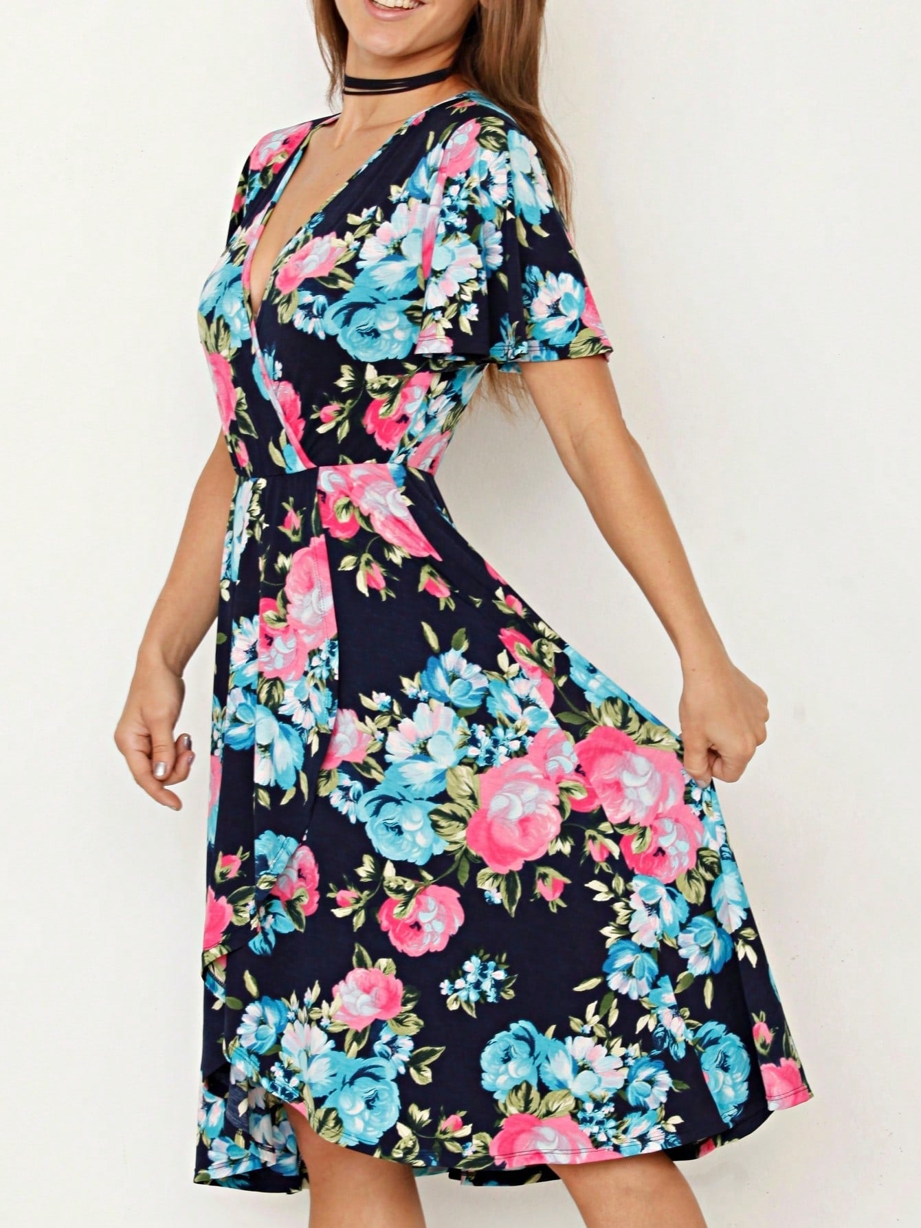 Vintage Boho Sleeveless Summer Navy Floral Shift Short Swing Aline Southern Dress | 1 XL - 3 XL Plus