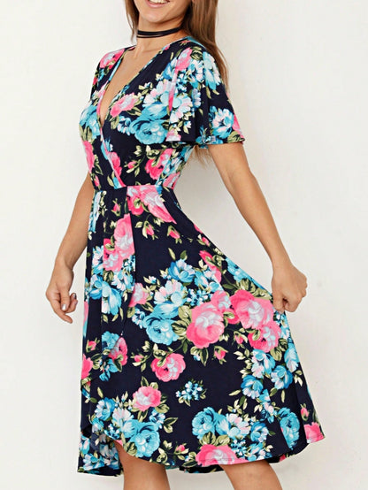 Vintage Boho Sleeveless Summer Navy Floral Shift Short Swing Aline Southern Dress | 1 XL - 3 XL Plus