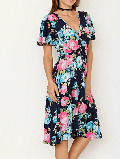 Vintage Boho Sleeveless Summer Navy Floral Shift Short Swing Aline Southern Dress | 1 XL - 3 XL Plus