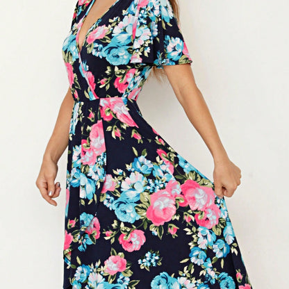 Vintage Boho Sleeveless Summer Navy Floral Shift Short Swing Aline Southern Dress | 1 XL - 3 XL Plus