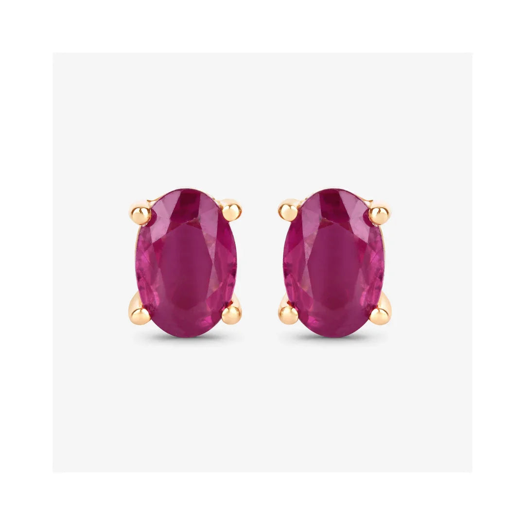 1.04 Ct Oval Pink Ruby Prong 10K Gold Stud Earrings