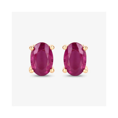 1.04 Ct Oval Pink Ruby Prong 10K Gold Stud Earrings